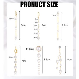 MILACOLATO 6 Pairs Long Pearl Earrings for Women 14K Gold-Plated Tassel Pearl Drop Earrings Silver Gold Threader Pearl Earrings Jewellery for Bridal Wedding, Copper
