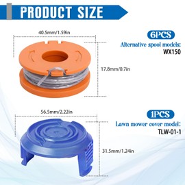 JAMSSOW 6 Pcs Strimmer Spool Compatible with Mac Allister MGTP18Li Trimmer Line,1.65mm 10ft Autofeed WX150 Replacement Spool and Line(6 Spool+1 Cover)