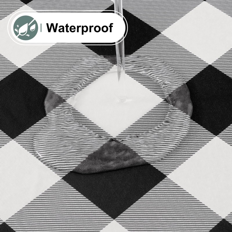 misaya Round Fitted Tablecloth with Elastic Edge, Buffalo Plaid Waterproof