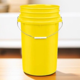 House Naturals Plastic Food Grade Made in USA Bucket with lid, Large 7 Gallon Container Comes with Screw On Lid (2, Yellow with Yellow lid)