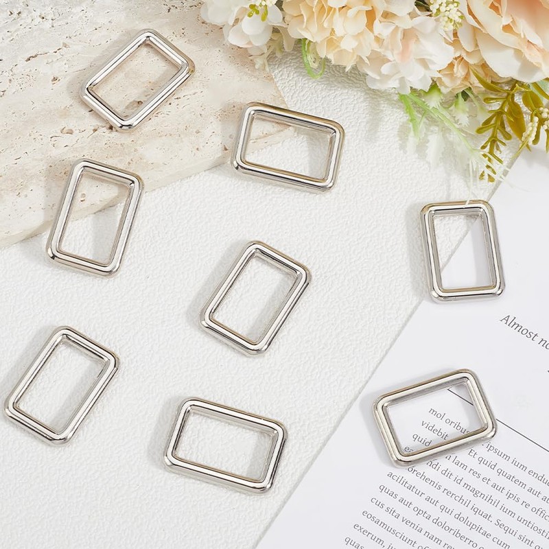 SOFPLATE 1 Box 8Pcs Silver Rectangle Buckle Ring Flat Metal