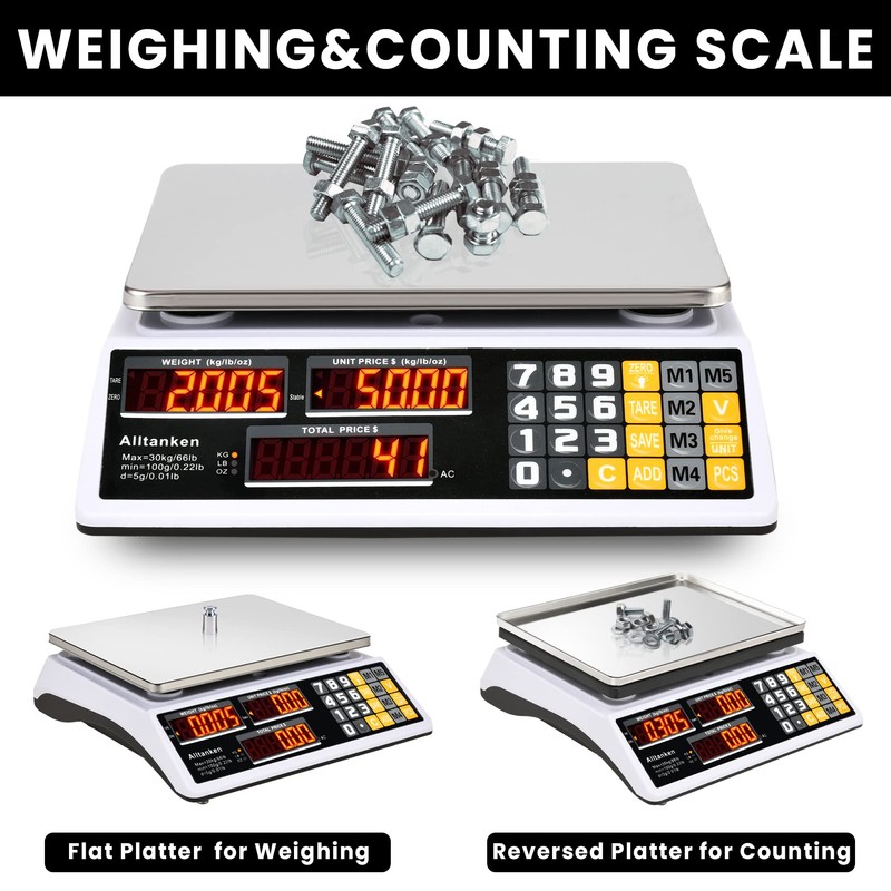 Price Computing Scale 66lb/30kg Commercial Food Scale, lb/kg/oz Conversion with