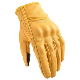 Motorcycle Gloves for Men Leather Riding Moto Racing Touchscreen Motorbike Dirt Bike Outdoor Glove Yellow (XXX-Large)
