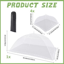CREATCABIN 5 Pack Mesh Food Tents Pop-up Food Cover Reusable Collapsible White Plate Serving Umbrella Screen Tents Patio Net for Outdoor Camping Picnics Summer Parties BBQ 1pc 40x25.6in, 4pcs 17x17in