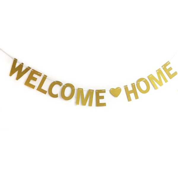 MAGQOO Glitter Gold Welcome Home Banner for Home Decoration Family Party Supplies Photo Booth Prop