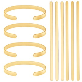 Beebeecraft Pack of 6 304 Bracelet Blanks Stainless Steel Golden Metal Adjustable Simple Base Embossing Engraving Thin Bangle Blanks for Jewellery Making Bracelets Craft Supplies