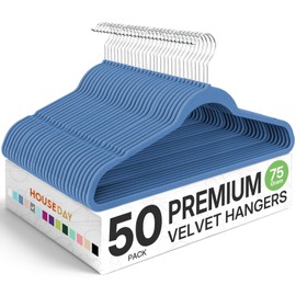 HOUSE DAY Premium Velvet Hangers 50 Pack Blue, Non-Slip Flocked Felt Hangers, Sturdy Clothes Hanger with 360° Rotatable Hook, Heavy Duty Durable Slim Coat Hanger for Closet Space Saving