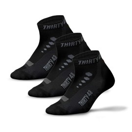 Thirty48 Calcetines de ciclismo de corte bajo para hombres y mujeres, calcetines deportivos unisex transpirables (extragrandes, hombres 10-14, [3 pares] negro/gris)
