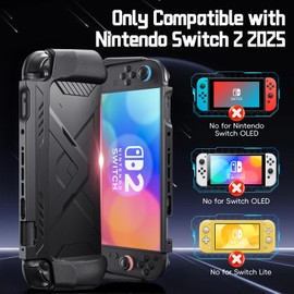 Switch 2 Case for 2 2025，Hard Mecha Style Drop Resistant 2 Protective Case, Cool Design Switch 2 2025 Accessories (Black)