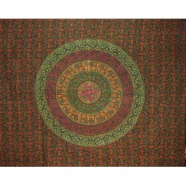 Homestead Sanganeer Block Print Indian Tapestry Cotton Bedspread 108" x 108" Queen-King Green