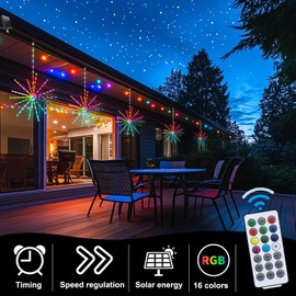 AKNMSOY Solar Fireworks Lights for Outside, 3 Pack IP65 Waterproof Hanging Fairy Light with Remote Control & Timer, Color Changing Starburst Lights for Garden, Yard, Party, Wedding, Christmas Decor