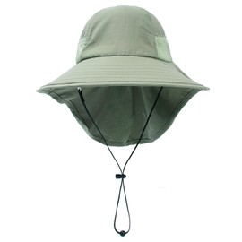 Winzik Toddler Sun Hat, Baby Boys Girls Wide Brim Beach Hats with Neck Flap Kids UPF 50+ Summer Caps (1-3 Years, Solid Dark Green)