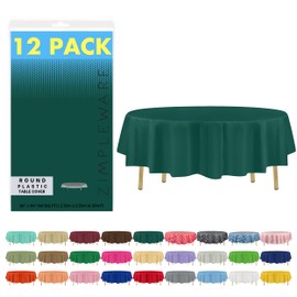 ZIMPLEWARE Premium Dark Green Plastic Table Cloth Disposable (12 Pack) Round Tablecloth (84in) Party Table Cloths Disposable, Perfect Table Cloth Round Cover for Any Table Up to 6 Feet
