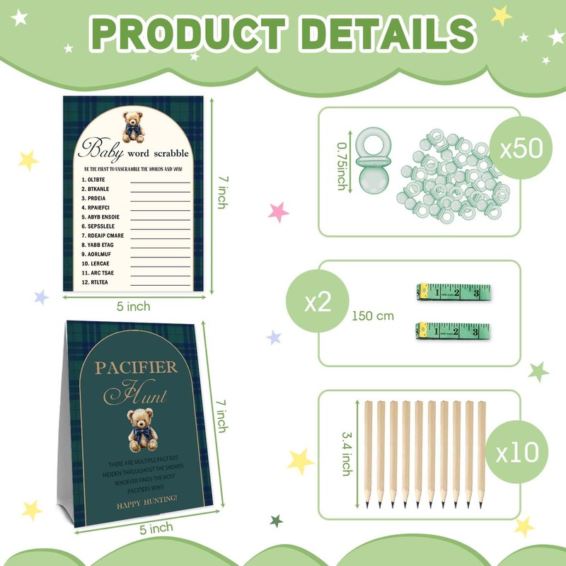 Bear Baby Shower Decorations, 144 Pcs Games Set for 20