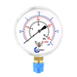 CARBO Instruments Diaphragm Low Pressure Capsule Gauge, 2-1/2" Dial, 3 PSI Range, 1/4" NPT Lower Mount, Chrome Steel Case, Brass Internals, Adjustable, Scales 3 PSI / 20 kPa / 200 mBar