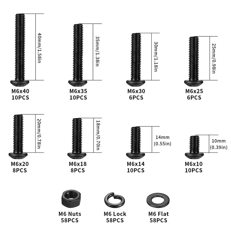 232 Piece M6 Screws Set, Allen Screws Nuts Set, Pan