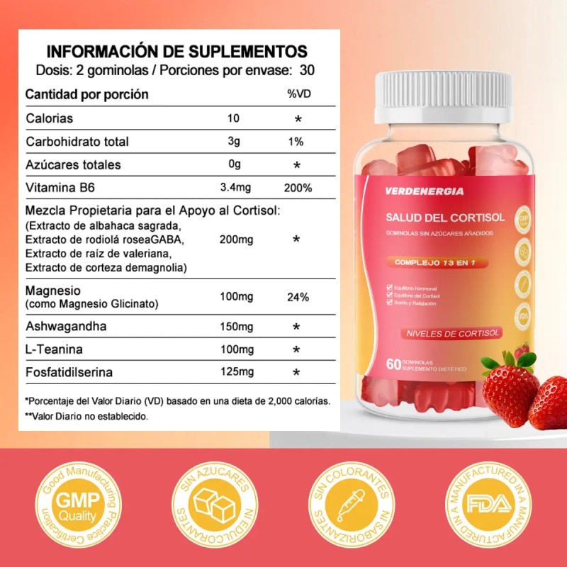 Cortisol Suplemento Para Ansiedad Y Estré Gomitas Sin Azúcar