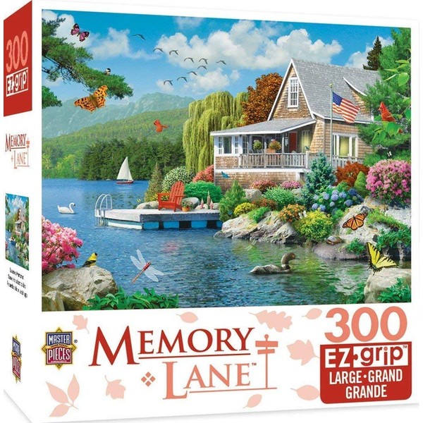 MasterPieces Memory Lane Lakeside Memories Cabin Lake Large EZ Grip Jigsaw Puzzle by Alan Giana, 300-Piece