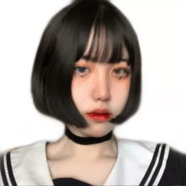generic Peluca Corta Negra Recta Chica Con Flequillo