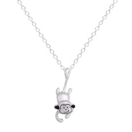 QIANDI Power Necklace 925 Sterling Silver Monkey Cute 3D Animal Necklace Pendant Charm for Women Girls Kids