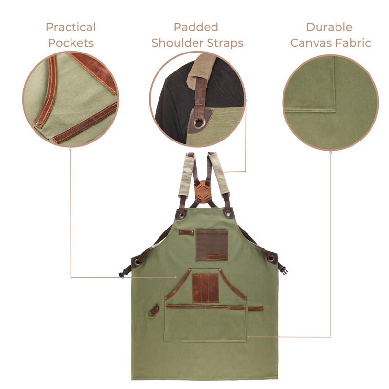 Node Leather - Cross Back Canvas Aprons With Pockets |Adjustable