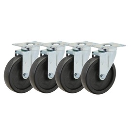 5" Caster Set of 4 Swivels for Bun Pan Dolly with Heavy Duty Plastic Wheel and 3-1/8x4-1/8" Mounting Plate