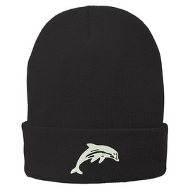 Trendy Apparel Shop Dolphin Embroidered Winter Knitted Long Beanie - Black