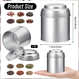 Meanplan 12 Pcs Tea Tin Canister with Airtight Double Lids 8 oz Round Tin Can Box Small Kitchen Tea Canister Loose Leaf Storage Containers for Loose Bags Coffee Sugar Candy Spices(Silver)