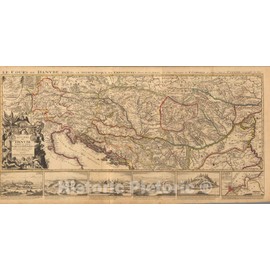 Historic Map : Danube River (Romania, Bulgaria, Serbia, Croatia) Le Cours de Danube. 1708, Vintage Wall Art : 24in x 12in