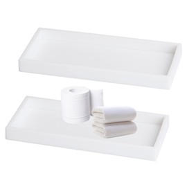 Qivine 2 Stück Badezimmer Tablett, Deko Bad Tablett, Tabletts für das Bad, Rechteckig Breit Badezimmer Tablett Halter für Tücher, Kerzen, Handtuch, Seife, Handtuch (Weiß, Klein)