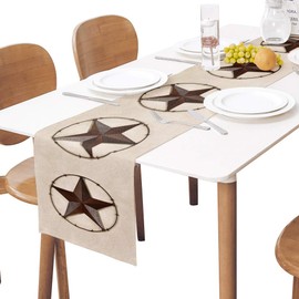 Texas Western Star Rustic Table Runner-Cotton linen-Long 72 inche Barn Star Dresser Scarves,Kitchen Coffee/Dining Farmhouse Cowboy Tablerunner for Country Home Living Room,Holiday Dinner Scarf Decor