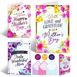 Decorably 6 Pack Foiled 5x7in Mothers Day Cards with Envelopes and Stickers, 3 Floral Designs Happy Mother's Day Cards with Printed Message Inside
