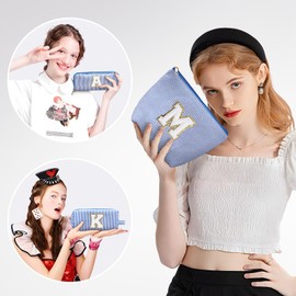 YOOLIFE Birthday Gifts for Best Friend Woman, Makeup Bag Travel Cosmetic Bag Makeup Pouch Makeup Bag Organizer Beauty Bag Wife Gift Ideas Daughter Gifts Thank You Gift Preppy Stuff for Girl Blue J