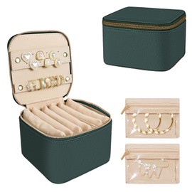 WOOMADA Travel Jewelry Case, Portable Jewelry Box with 6 Velvet Jewelry Zipper Pockets,Gift Idea for Women(dark green)