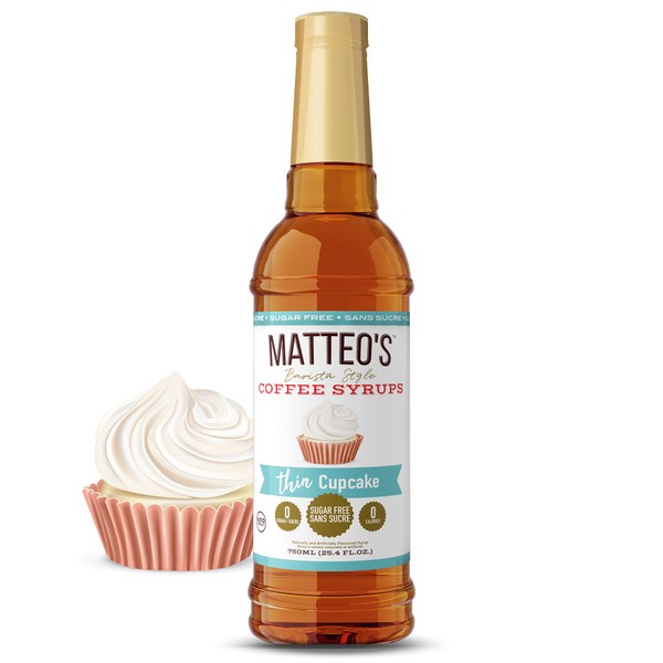 Matteo's Sugar Free Coffee Flavoring Syrup, Cupcake, Delicious Coffee Syrup, 0 Calories, 0 Sugar coffee syrups, Keto Friendly, 25.4 Fl Ounce