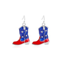 Patriotic Red White Blue Boot Earring,4th of July Drop Dangle Earring American USA Flag Earrings Independence Day Earrings Jewelry for Women (Boot)