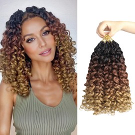 Mebeli GoGo Curl Crochet Hair,12inch Pre Looped Water Wave Beach Curl Ocean Wave Crochet Braiding Hair,8pcs Box Braids Short Curly Crochet Hair for Black Women (12inch,#T1B/30/27)