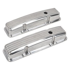 BATONECO Aluminum Valve Covers with Holes Retro Finned Short Style Compatible with 58-86 Small Block Chevy Engines 283 305 327 350 400 Polished