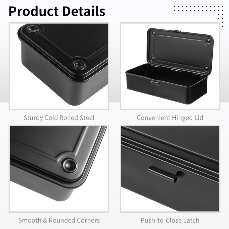 Steel Storage Box with Hinged Lid, Metal Container for Scrapbook