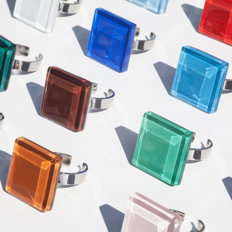 ALEXASCHA® Square Statement Glass Ring • Adjustable Stainless Steel Ring