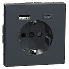 Schneider Electric Merten MEG2367-6034 Socket with USB Connection Type A+C System Design Anthracite, Schuko USB Socket Flush-Mounted, Protective Contact Socket, Suitable for Smartphone, Tablet