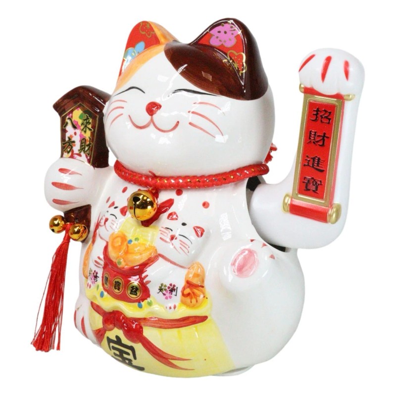 Japanese Lucky Charm White Beckoning Cat Maneki Neko With Waving