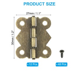 PATIKIL Small Jewelry Box Hinges 1-1/4 Inch, 12 Pack 180-degree Mini Butterfly Hinges Jewelry Box Hardware with 48 Screws for Cabinet Wooden Box Drawer Craft, Brown