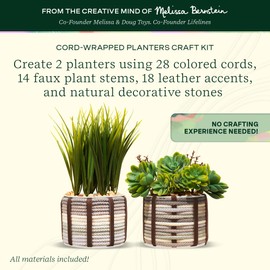 Lifelines FlowCrafts, Cord-Wrapped Planters - Create 2 Unique Planters with Cords in Multi-Colors, Leather Accents, Faux Plant Stems & Decorative Stones - Sensory Arts & Crafts Kit for Teens & Adults