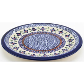 Polish Pottery 10.75 Inch Diameter Dinner Plate Mosaic Flower Pattern, Zaklady Boleslawiec Poland