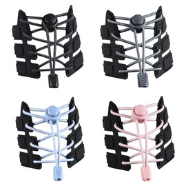 flintronic Elastic Shoelaces, Pack of 4, with Quick Release, Adjustable with Strong Closure for Adults and Children, Men, Women (Black + Grey + Blue + Pink)
