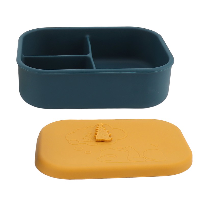 Silicone Bento Lunch Box Rectangle Leakproof 3 Compartment Divided Food