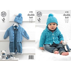 King Cole 4198 Knitting Pattern Cardigans and Hat to knit in King Cole Cherished DK