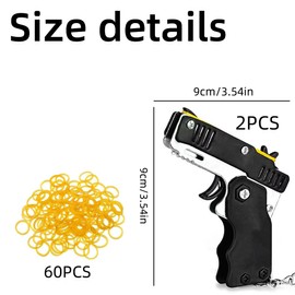 PSOWQ Foldable Rubber Band Gun Toys Pack of 2 with 120 Pieces Soft Elastic Rubber Bands Metal Foldable Rubber Launcher Gun Keyring for Teenagers Adults Shooting Game - Black