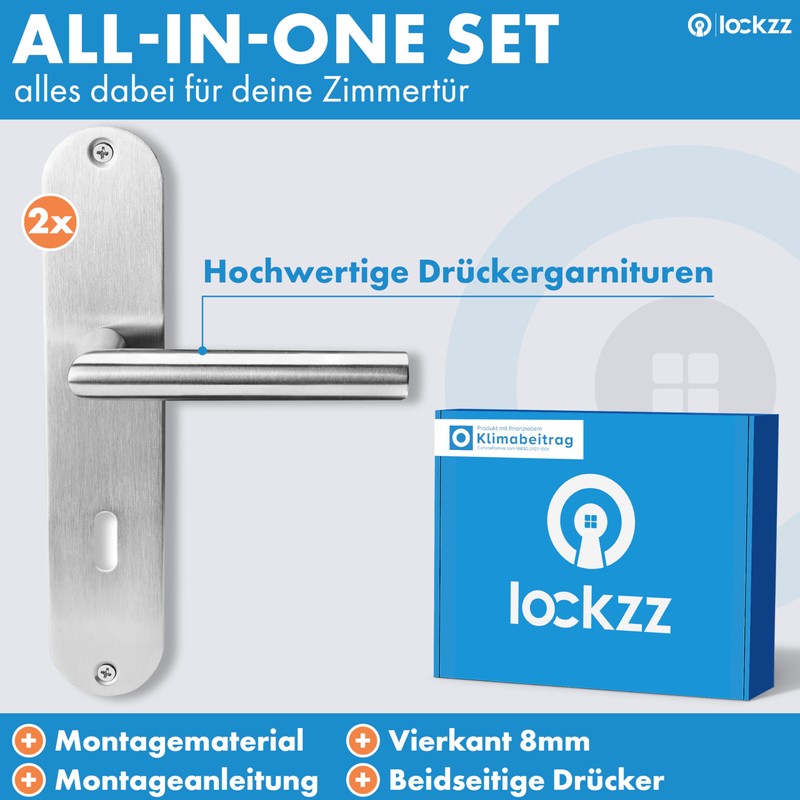 lockzz Door Handle Set Nuremberg, Stainless Steel, Door Fitting for
